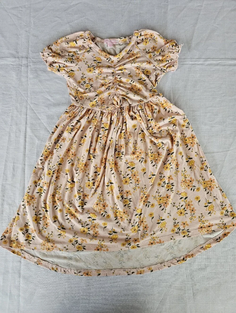 Girls Rule Peach Floral Short Sleeve Summer Dress Size 8 Knee Length Casual EUC